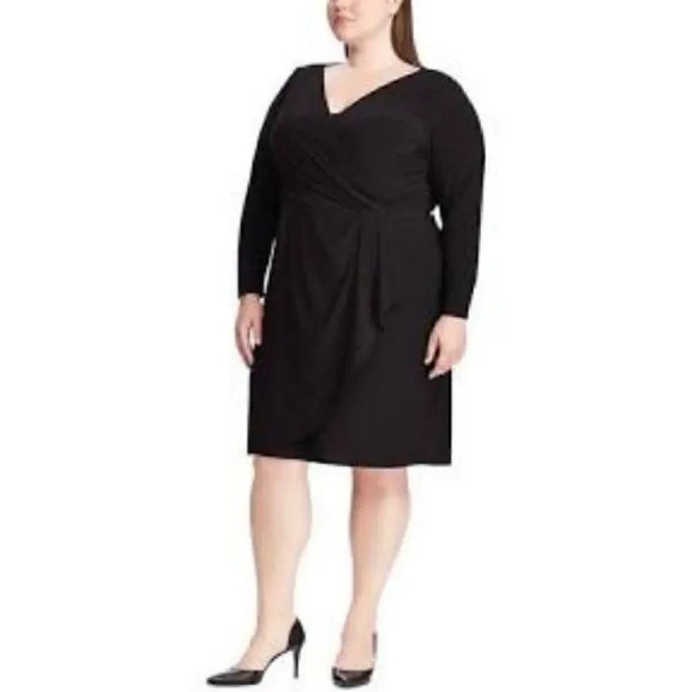 Plus Size Chaps Long Sleeve V Neck Black Dress
